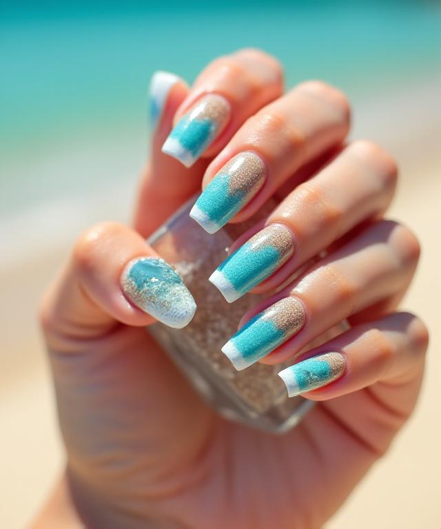 시원한 느낌의 여름 바다 컨셉 네일